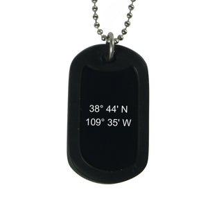 grid coordinates dog tag necklace black pendant