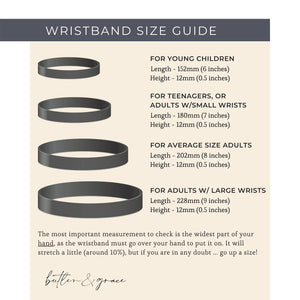 grid coordinates personalised wristband orange size guide