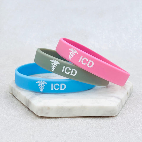 icd wristbands pink grey blue set