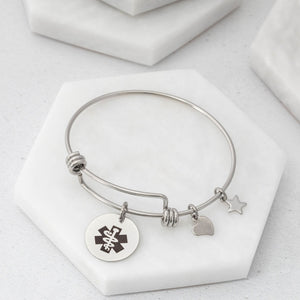ladies medical alert bangle heart charm