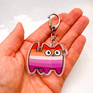 lesbian pride cat keychain, cute handmade gift