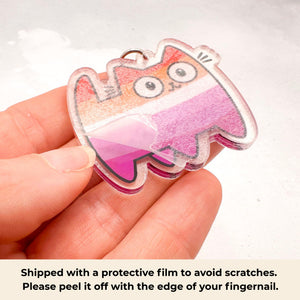 lesbian pride cat keychain with protective film