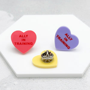 lgbt ally in training pin badge handmade