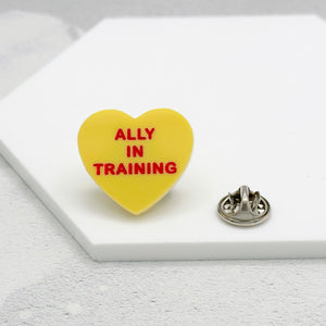 lgbt ally in training pin badge mum uk