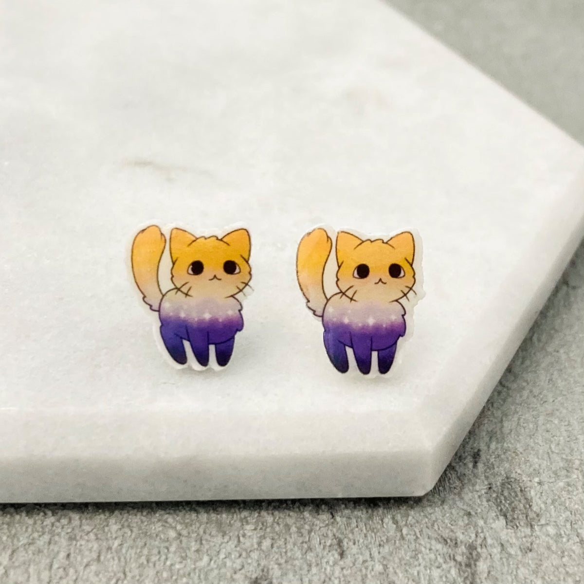 lgbt cat earrings nonbinary yellow purple