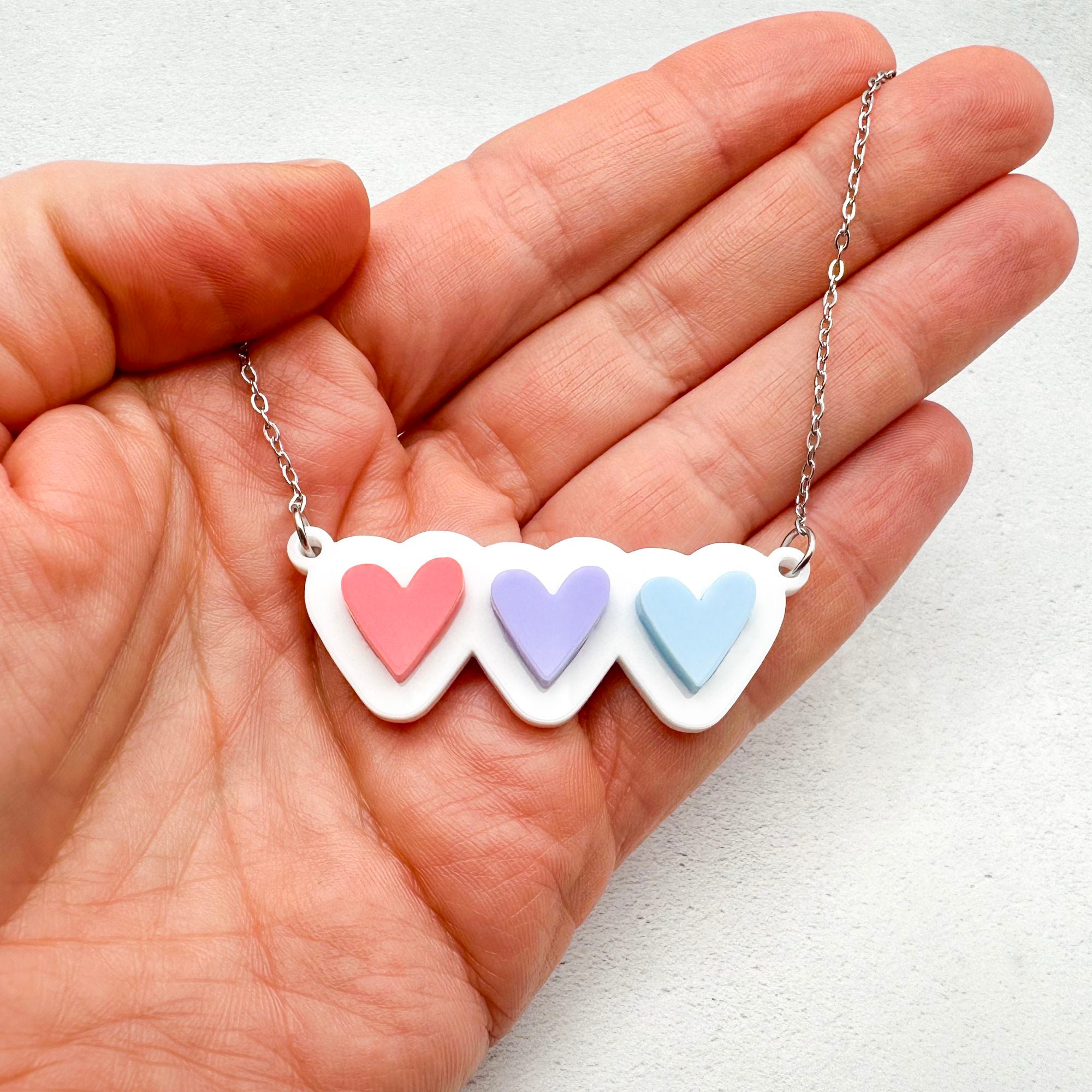 lgbt hearts necklace bisexual soft handmade acrylic
