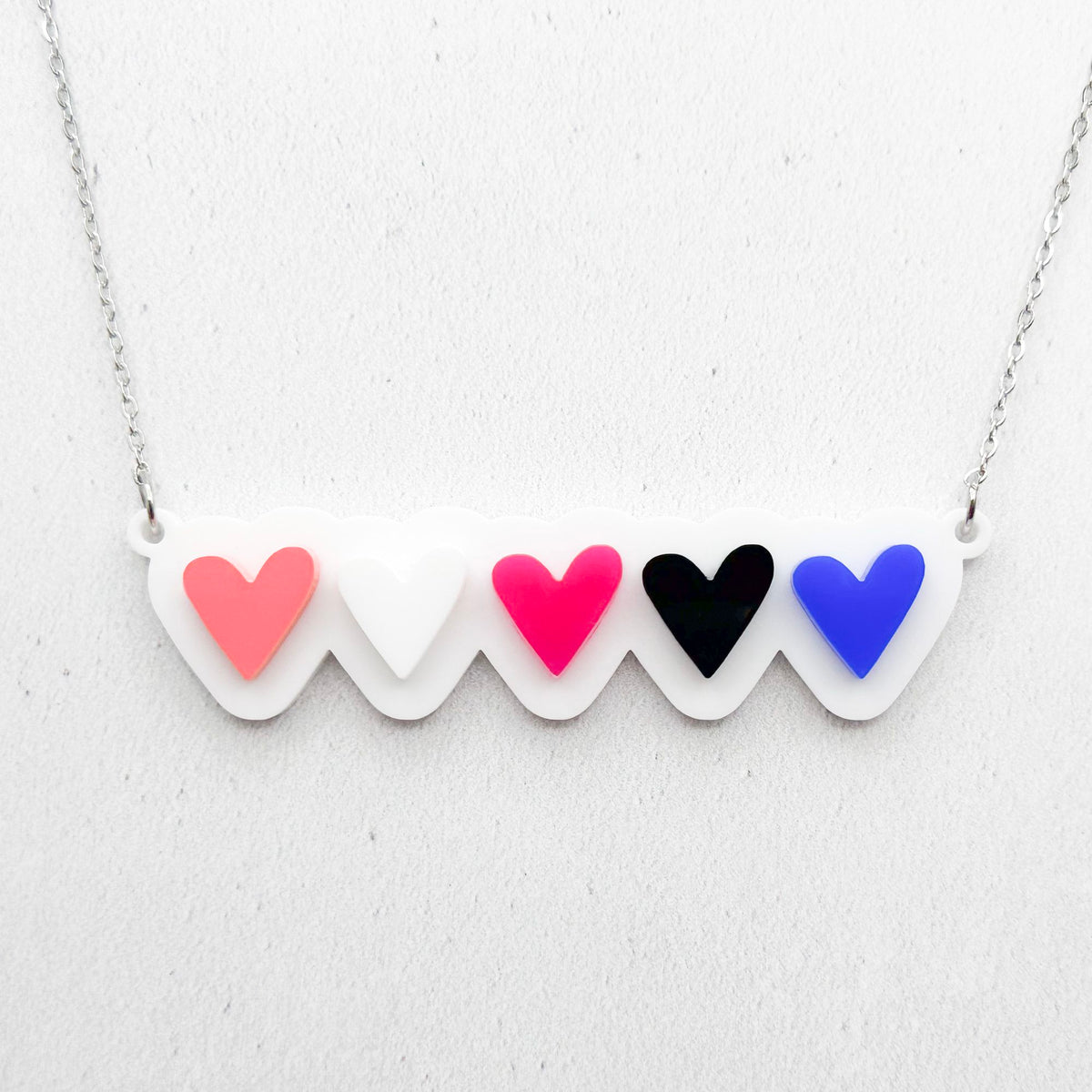 lgbt hearts necklace genderfluid pink white black blue