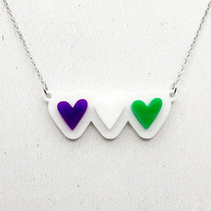 lgbt hearts necklace genderqueer bold purple green