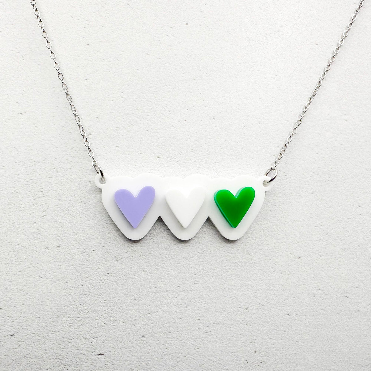 lgbt hearts necklace genderqueer soft purple white green