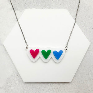 lgbt hearts necklace polysexual pink green blue