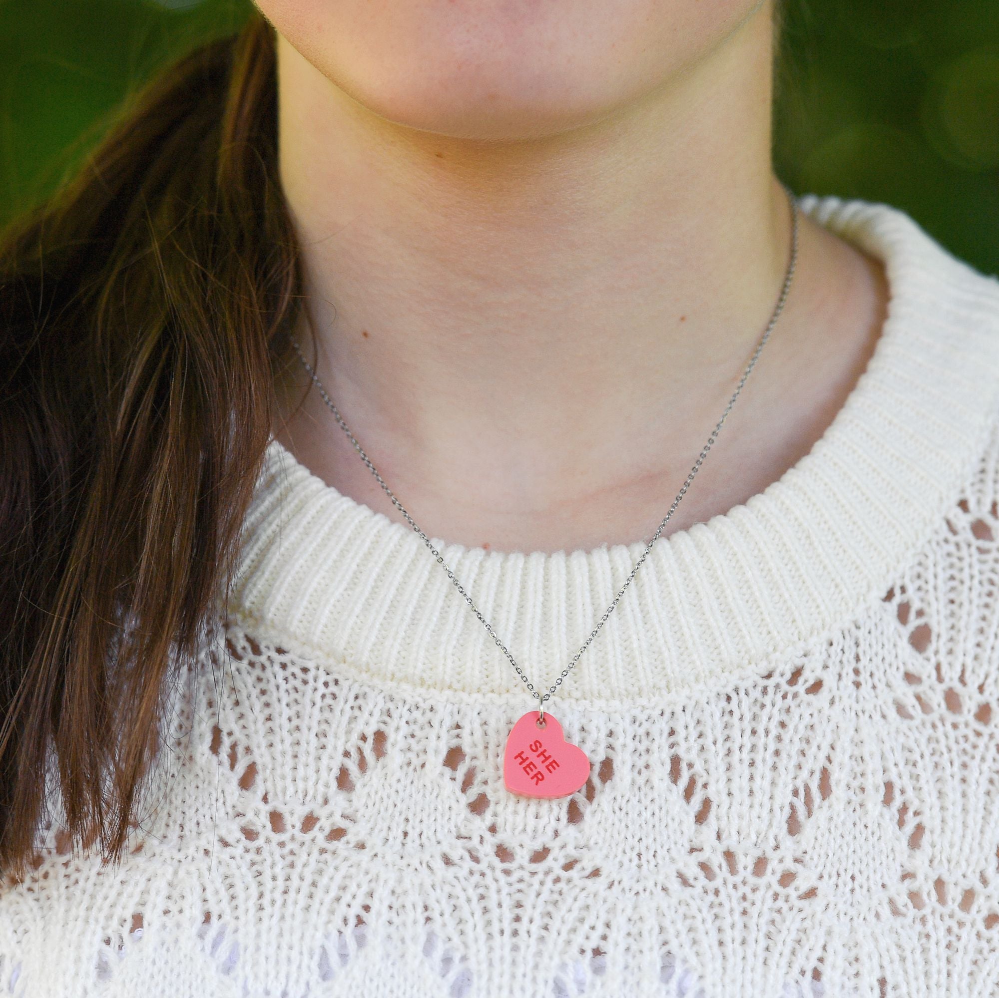 lgbt pronoun necklace pink heart