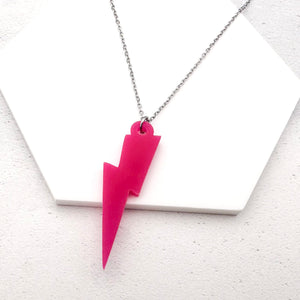 Hot pink acrylic lightning bolt necklace 