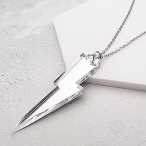 Silver mirror acrylic lightning bolt necklace 