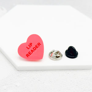 lip reader pin pink heart