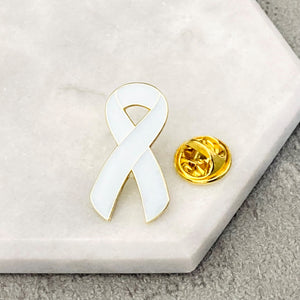 lung cancer awareness pin white badge