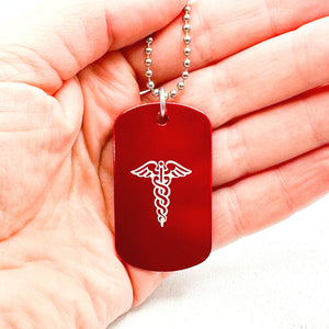 medical alert necklace for men red dog tag