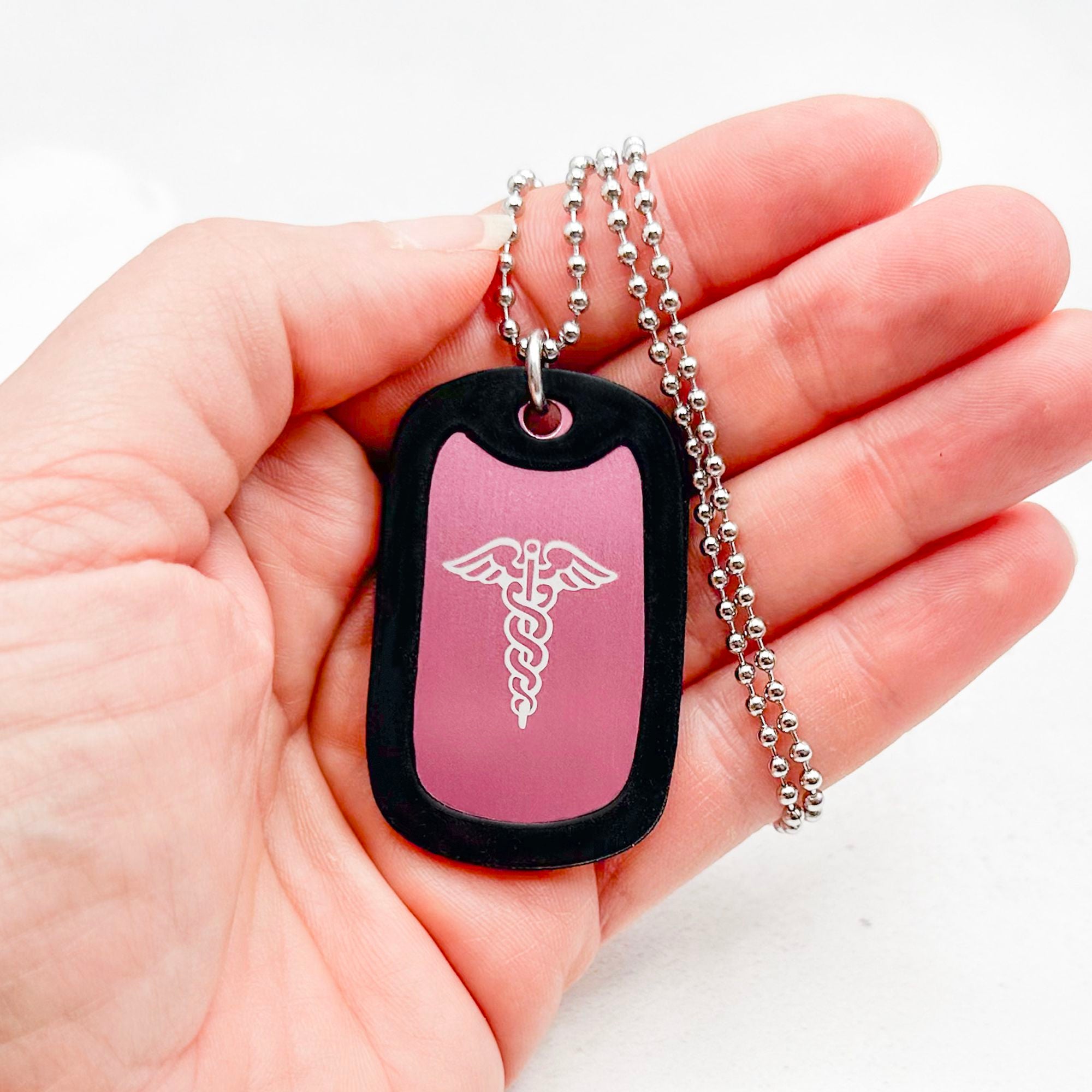 medical alert necklace pink personalised