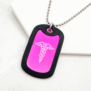 medical alert necklace purple tag