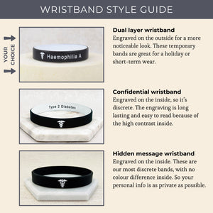 medical alert silicone wristbands black white chart