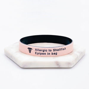 medical alert silicone wristbands blush pink black allergy
