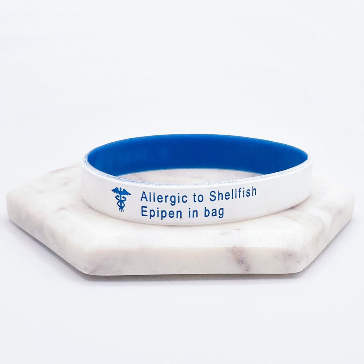 medical alert silicone wristbands white blue allergy