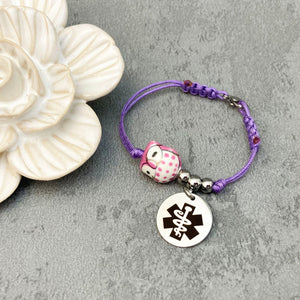 medical bracelet for addisons disease owl bead