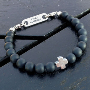 mens agate medical bracelet trendy black beads