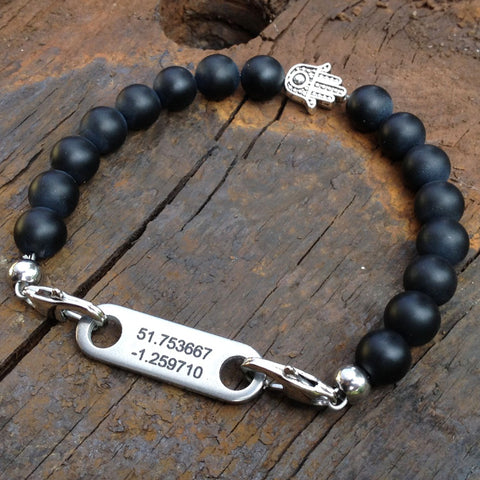 mens gps bracelet black agate beads