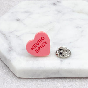 neuro spicy heart pin for autism pink badge