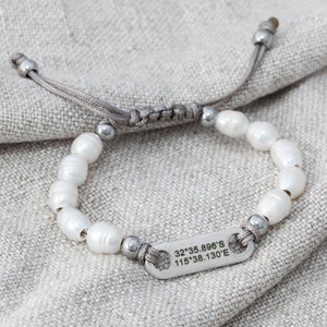 pearl gps location bracelet handmade gift