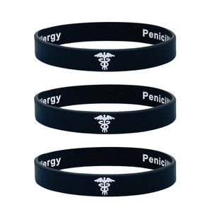 penicillin-allergy medical bracelet wristband set of 3 uk