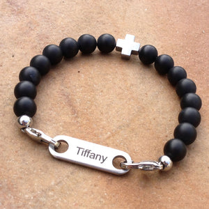 personalised agate bracelet cross beads