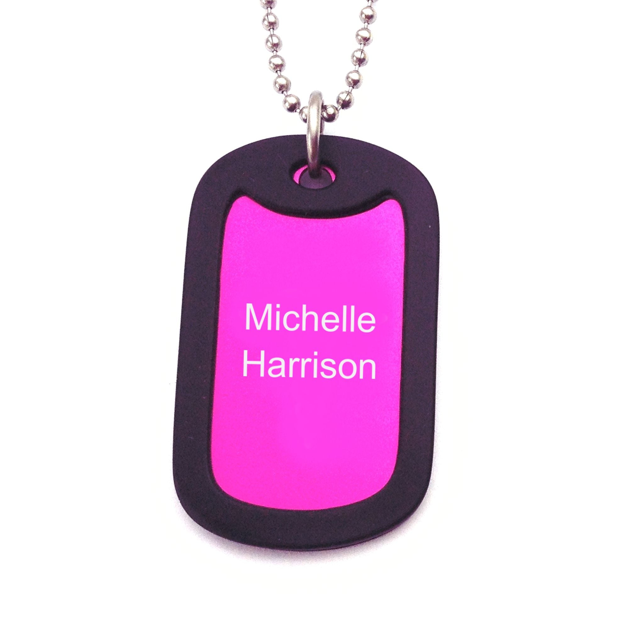 personalised dog tag necklace purple aluminium