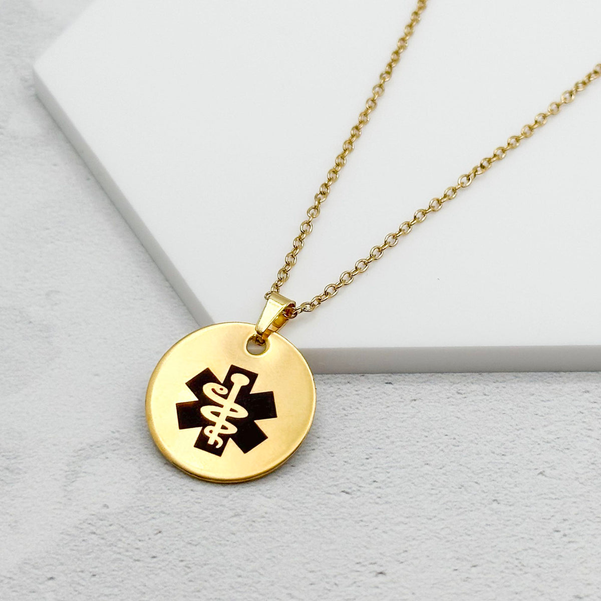 personalised medical alert necklace golden tone allergies