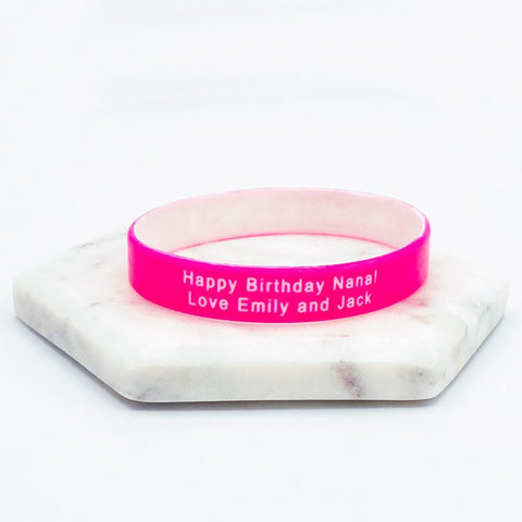 personalised unisex wristbands gift hot pink white