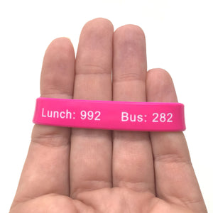 personalised unisex wristbands lunch bus code school
