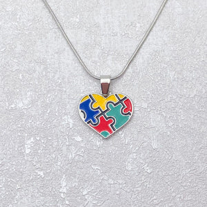 rainbow jigsaw necklace autism pendant