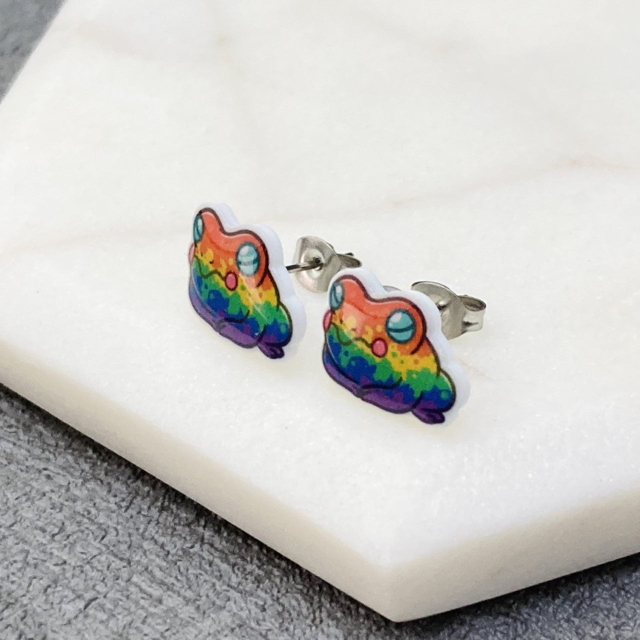 rainbow pride frog earrings multicolour