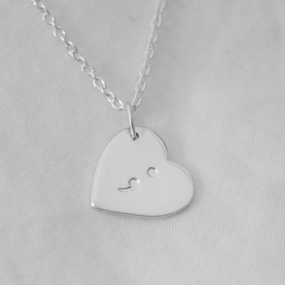 silver semicolon necklace heart hand stamped