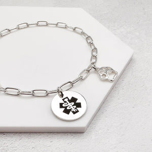 sterling silver medical charm bracelet ladies