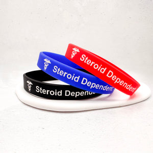 Red royal blue and black silicone steroid dependent medical alert wristbands set of 3
