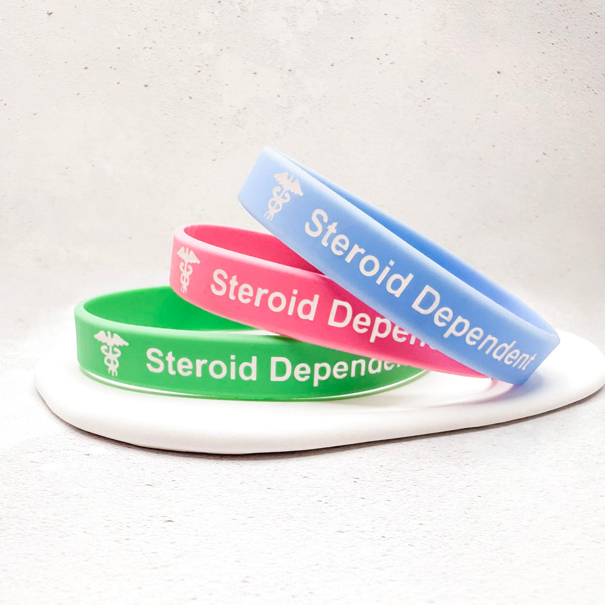 Pink sky blue and mint silicone medical alert wristbands set of 3
