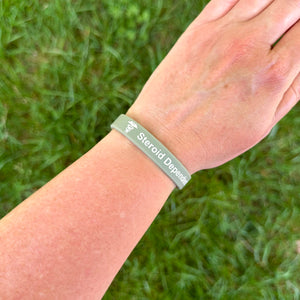 steroid dependent medical alert wristband for everyday wear