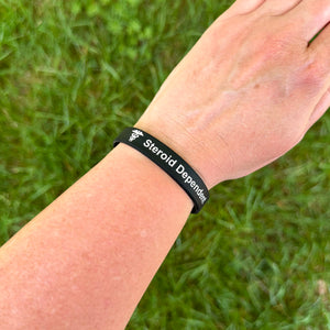 Steroid dependent alert bracelet worn daily for medical awareness