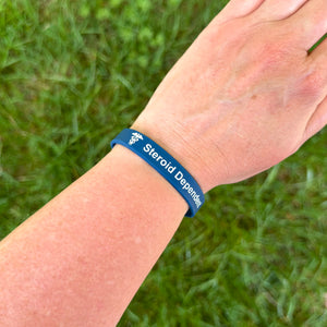 Steroid dependent medical alert bracelet worn on wrist