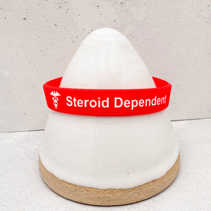 Steroid dependent medical alert silicone wristband in red