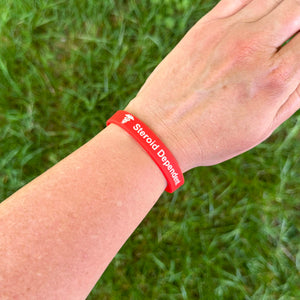 Bold red steroid dependent medical ID wristband for emergency identification