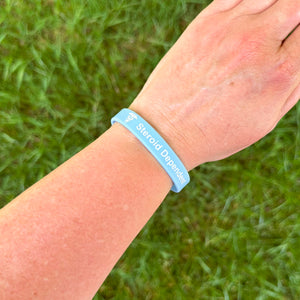Flexible waterproof medical ID wristband for steroid dependent users in sky blue