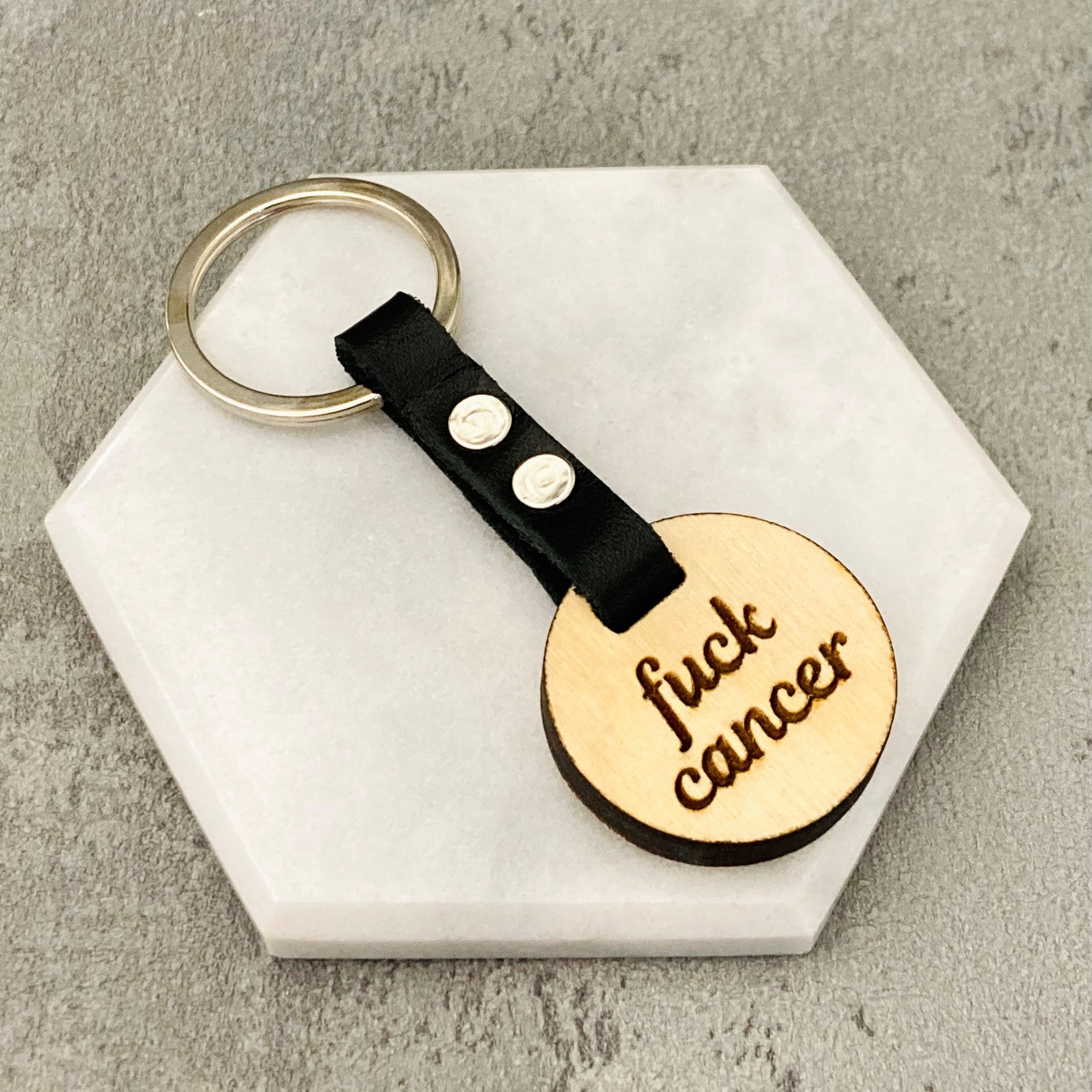 wooden keychain for cancer leather strap