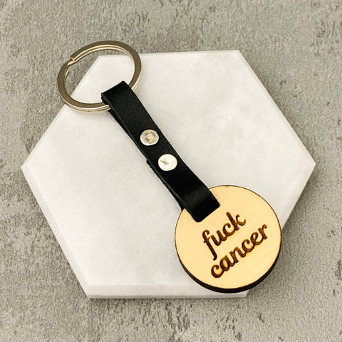wooden keychain for cancer riveted wood leather